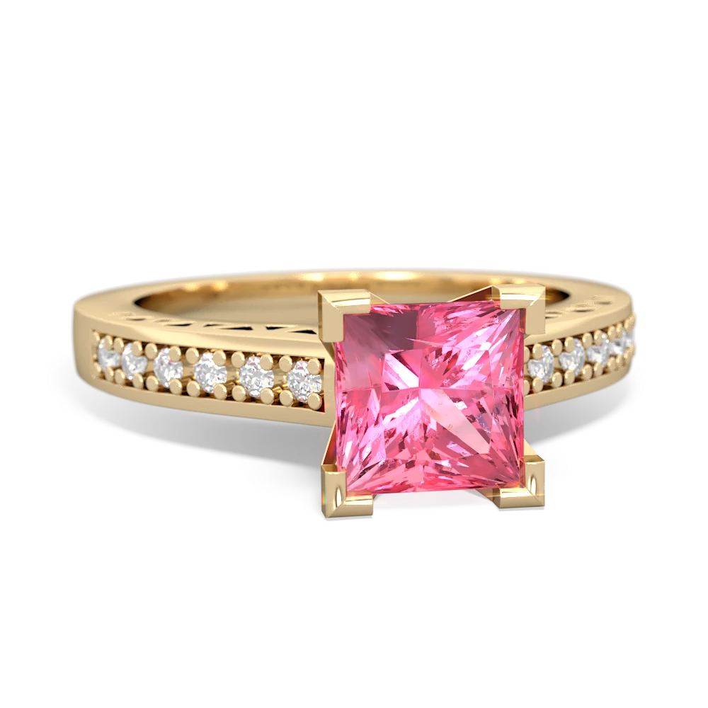 Lab Pink Sapphire Art Deco Engagement 6Mm Princess 14K Yellow Gold ring R26356SQ