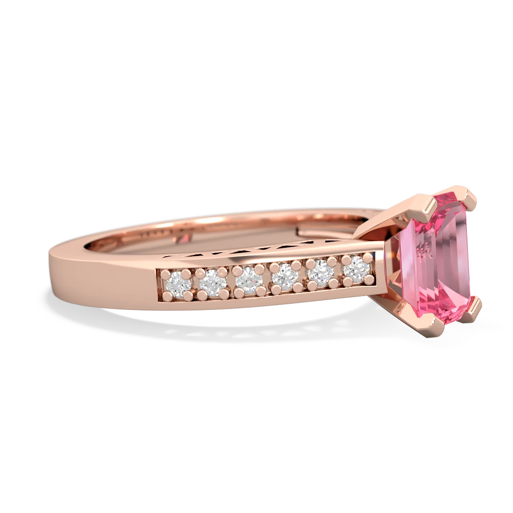 Lab Pink Sapphire Art Deco Engagement 7X5mm Emerald-Cut 14K Rose Gold ring R26357EM