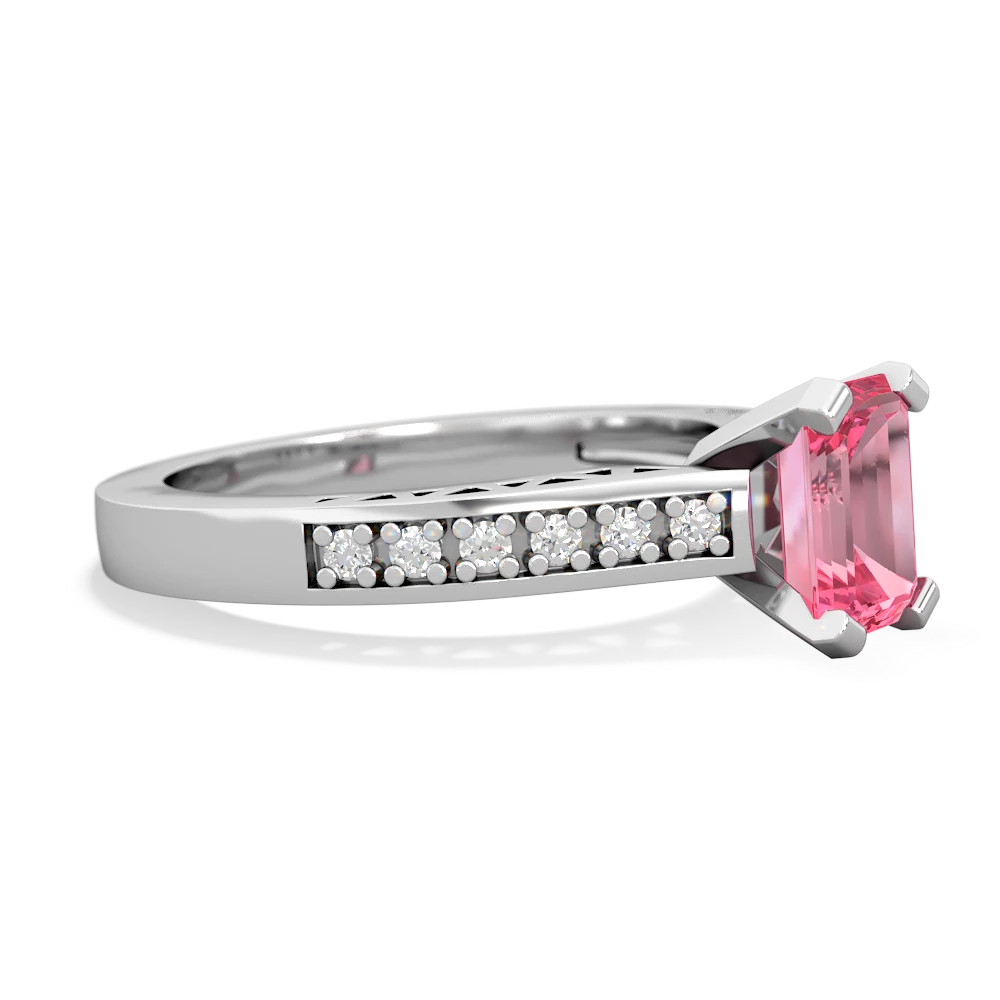 Lab Pink Sapphire Art Deco Engagement 7X5mm Emerald-Cut 14K White Gold ring R26357EM