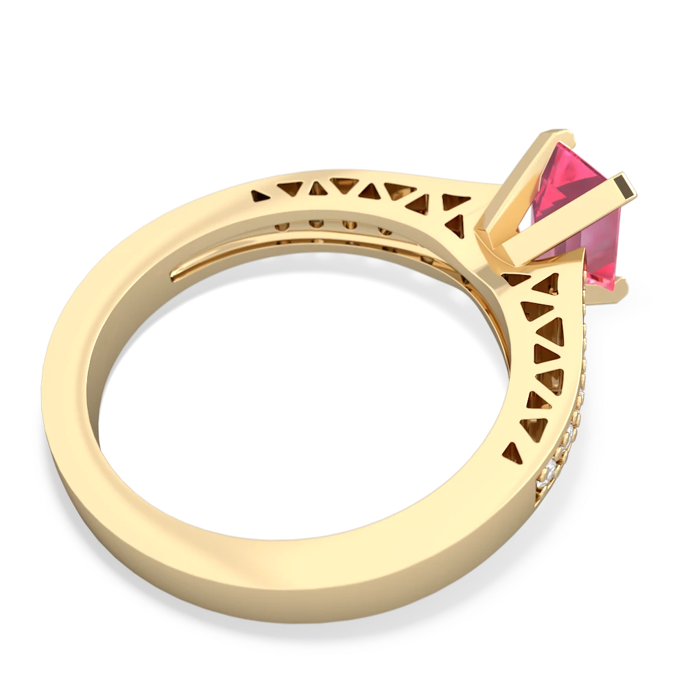 Lab Pink Sapphire Art Deco Engagement 7X5mm Emerald-Cut 14K Yellow Gold ring R26357EM