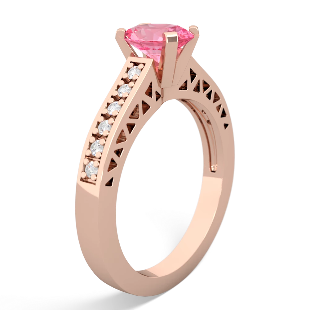 Lab Pink Sapphire Art Deco Engagement 7X5mm Oval 14K Rose Gold ring R26357VL