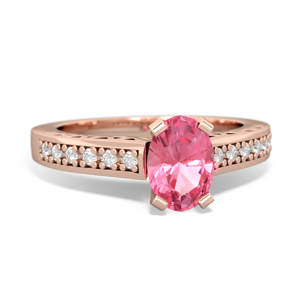 Lab Pink Sapphire Art Deco Engagement 7X5mm Oval 14K Rose Gold ring R26357VL