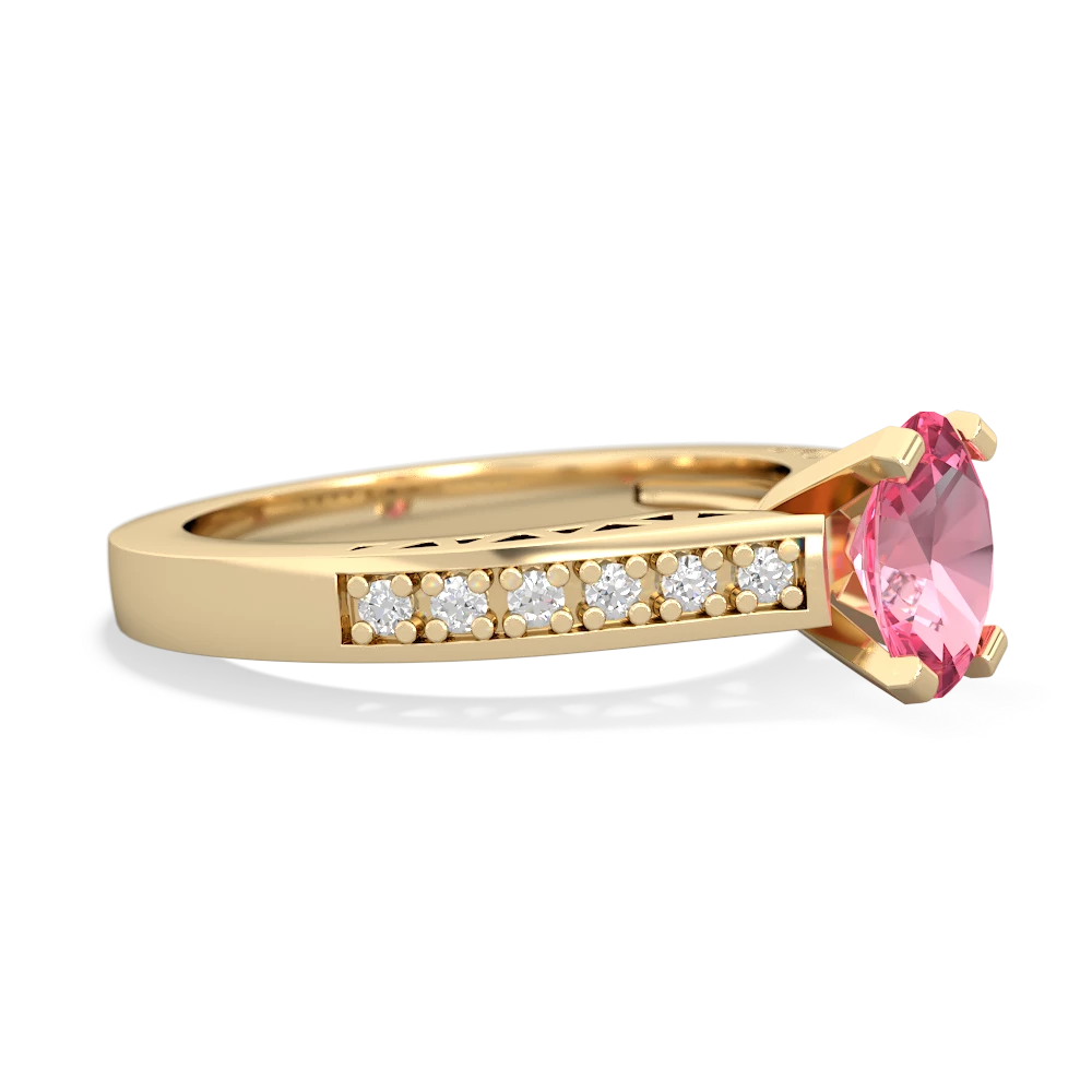 Lab Pink Sapphire Art Deco Engagement 7X5mm Oval 14K Yellow Gold ring R26357VL