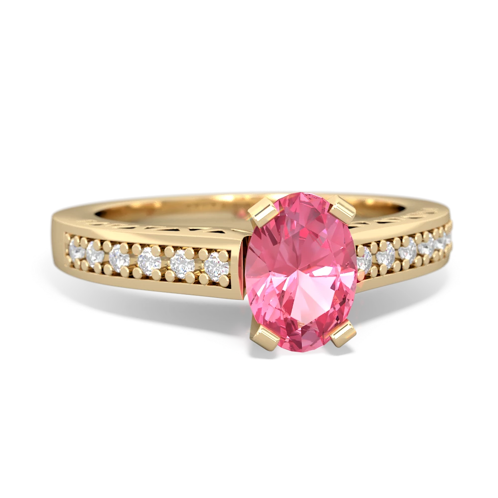 Lab Pink Sapphire Art Deco Engagement 7X5mm Oval 14K Yellow Gold ring R26357VL