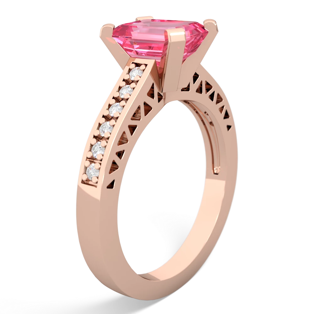 Lab Pink Sapphire Art Deco Engagement 8X6mm Emerald-Cut 14K Rose Gold ring R26358EM