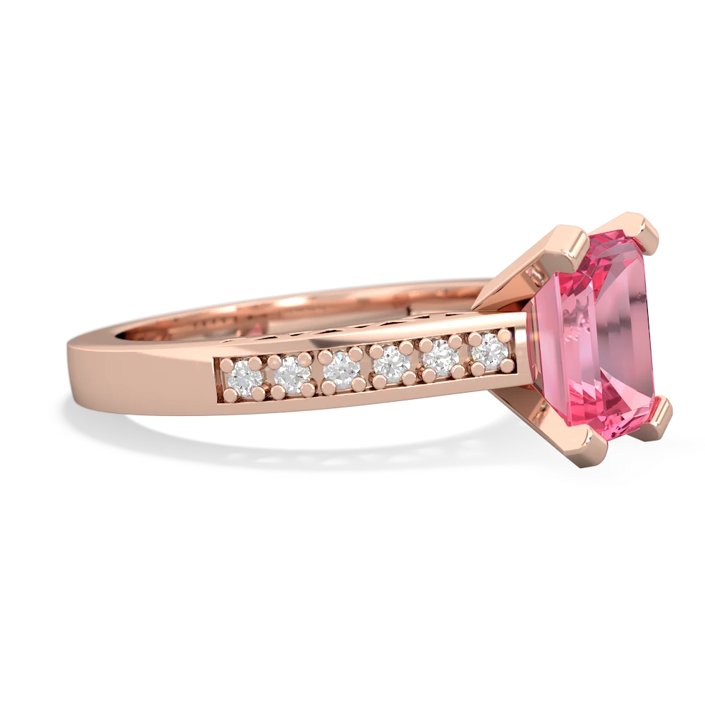 Lab Pink Sapphire Art Deco Engagement 8X6mm Emerald-Cut 14K Rose Gold ring R26358EM