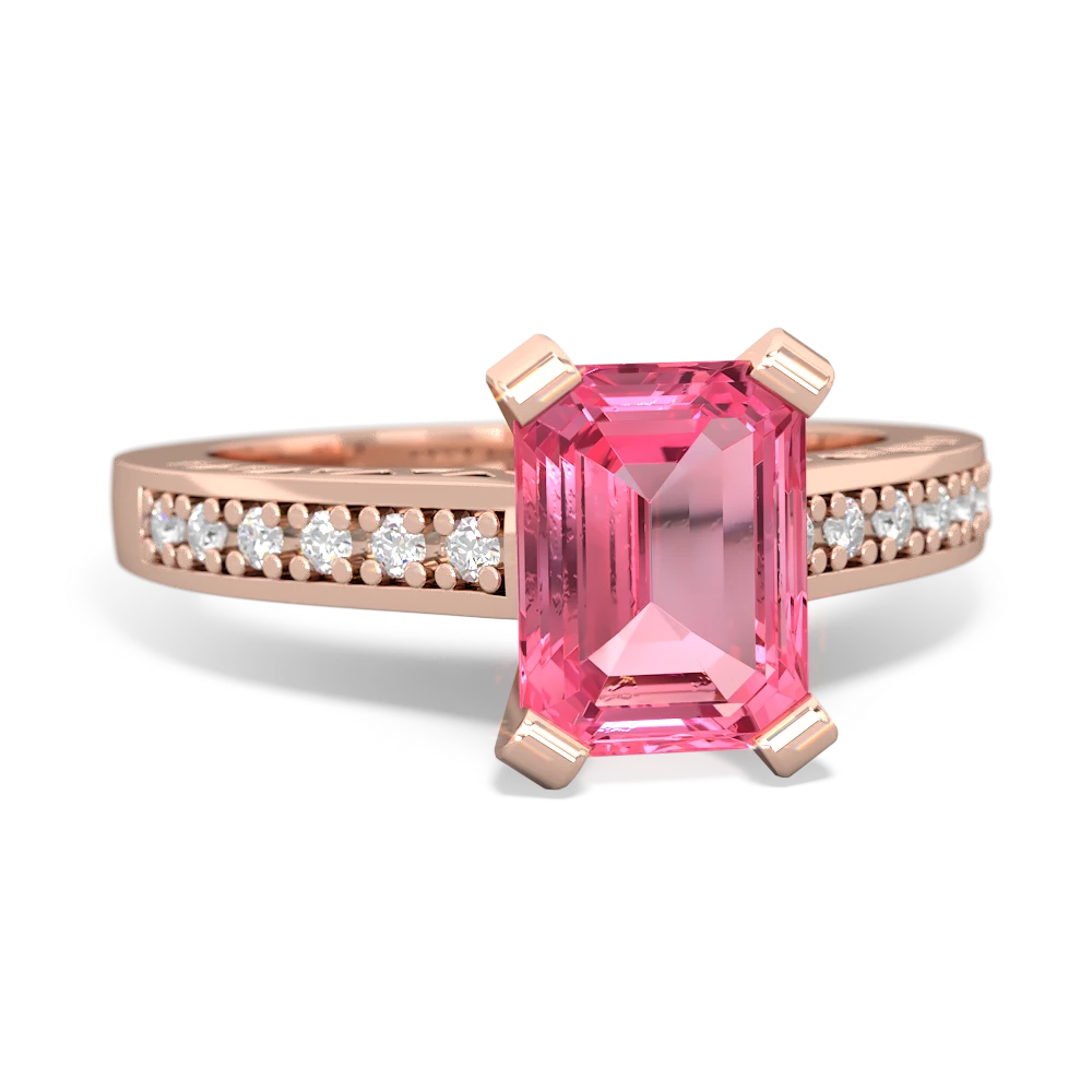 Lab Pink Sapphire Art Deco Engagement 8X6mm Emerald-Cut 14K Rose Gold ring R26358EM