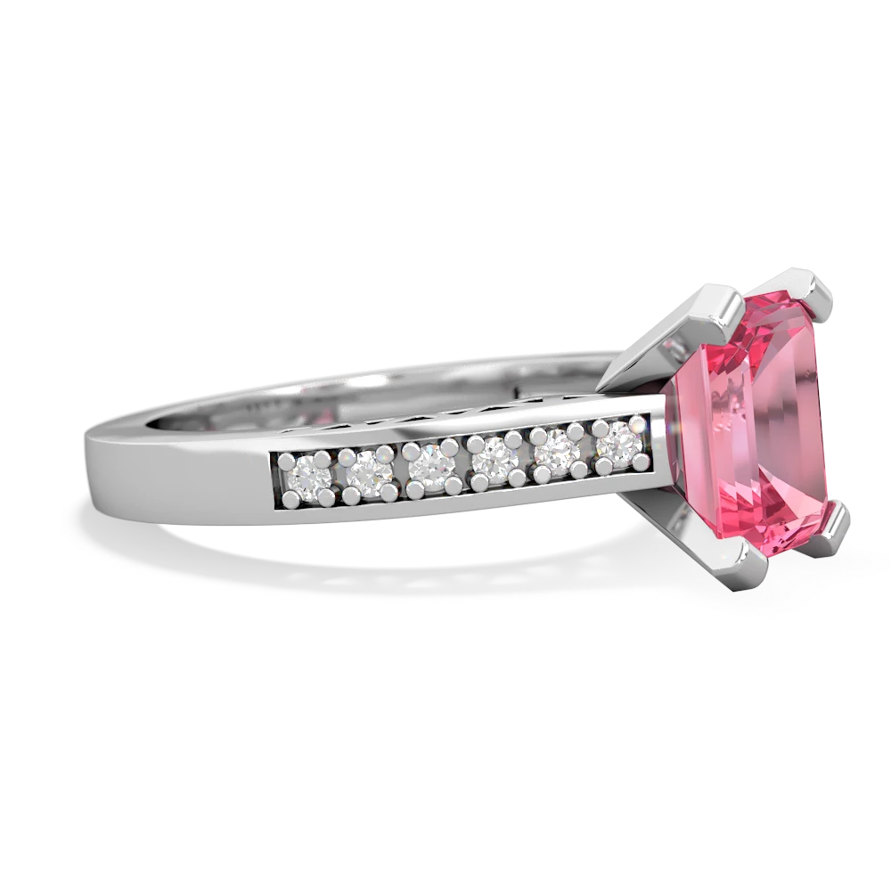 Lab Pink Sapphire Art Deco Engagement 8X6mm Emerald-Cut 14K White Gold ring R26358EM