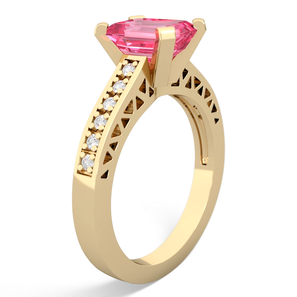 Lab Pink Sapphire Art Deco Engagement 8X6mm Emerald-Cut 14K Yellow Gold ring R26358EM