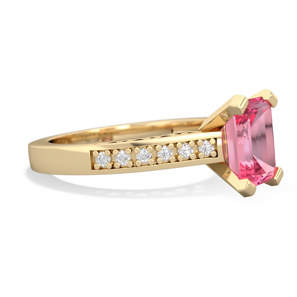 Lab Pink Sapphire Art Deco Engagement 8X6mm Emerald-Cut 14K Yellow Gold ring R26358EM