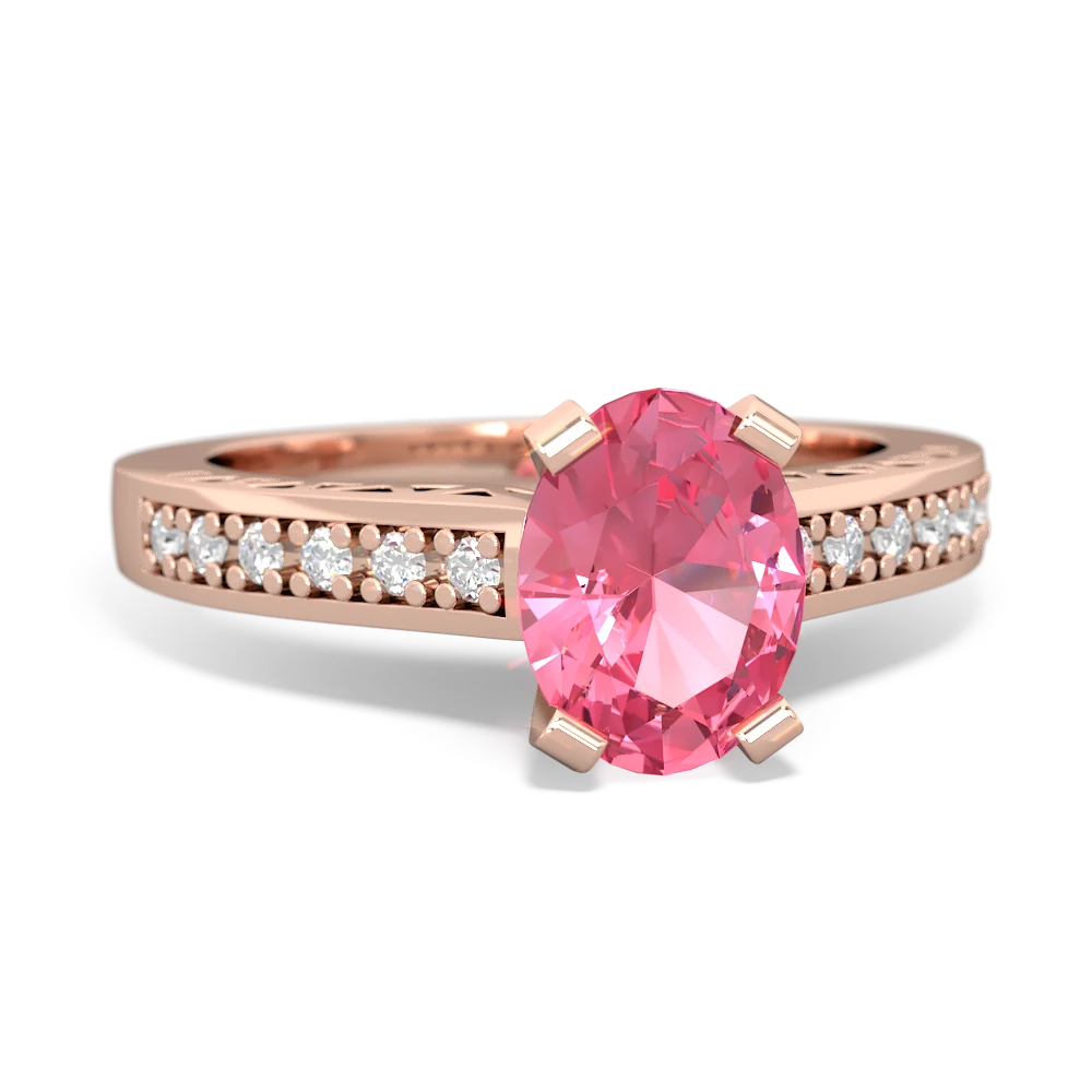 Lab Pink Sapphire Art Deco Engagement 8X6mm Oval 14K Rose Gold ring R26358VL