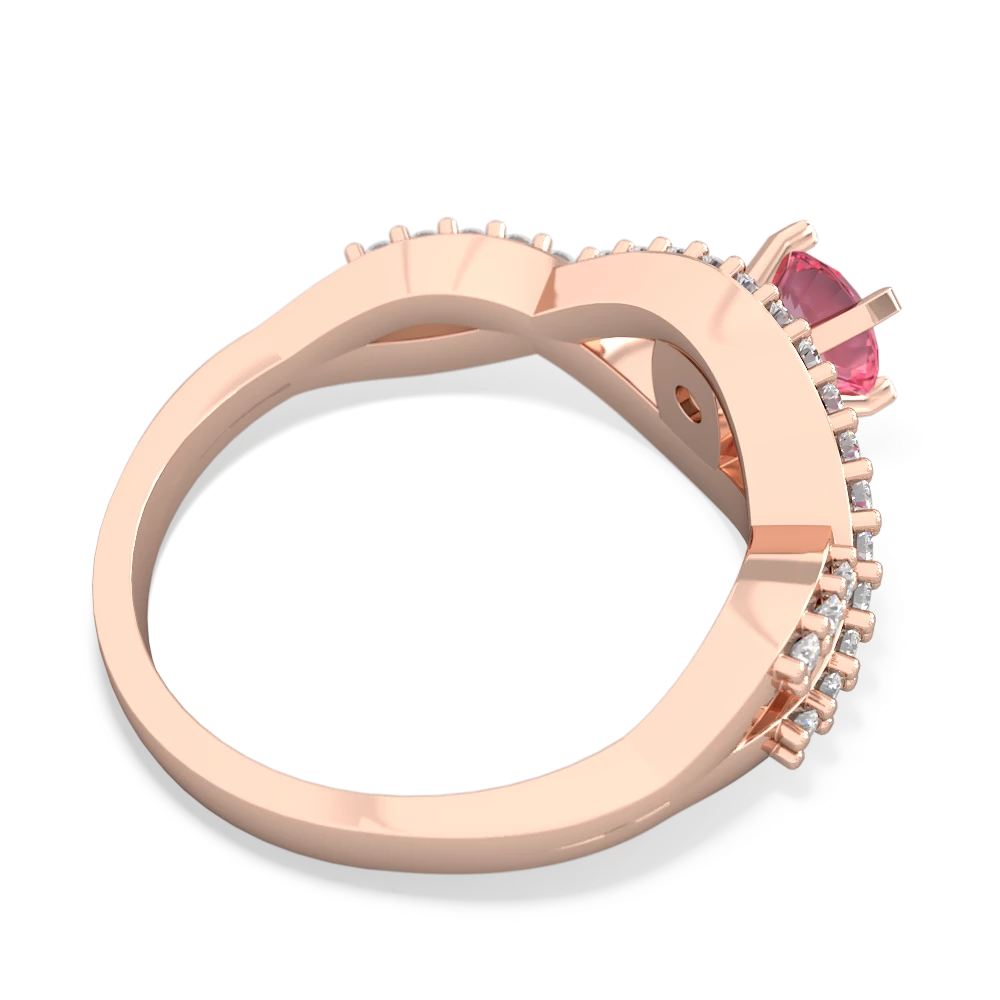 Lab Pink Sapphire Diamond Twist 5Mm Round Engagment  14K Rose Gold ring R26405RD