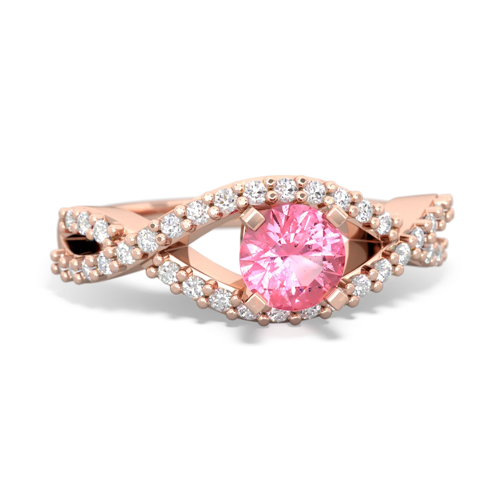 Lab Pink Sapphire Diamond Twist 5Mm Round Engagment  14K Rose Gold ring R26405RD