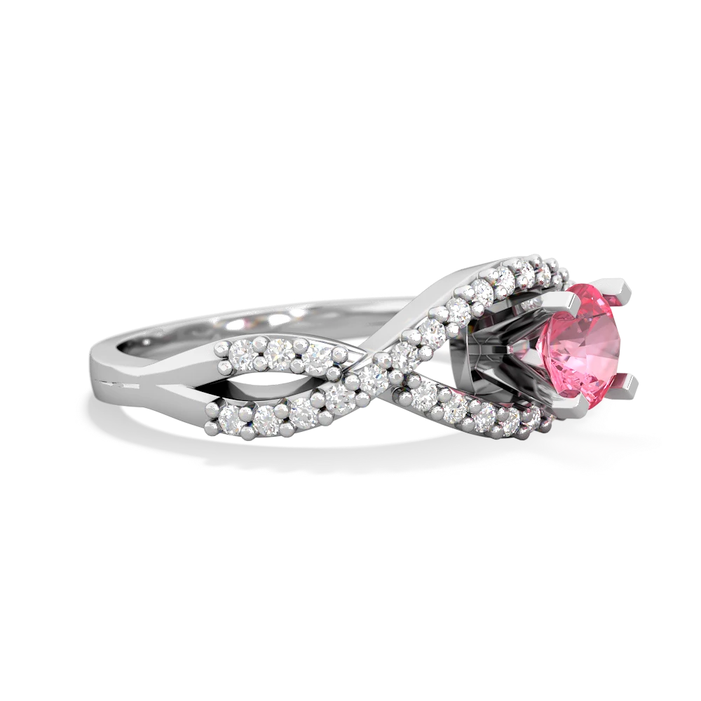 Lab Pink Sapphire Diamond Twist 5Mm Round Engagment  14K White Gold ring R26405RD