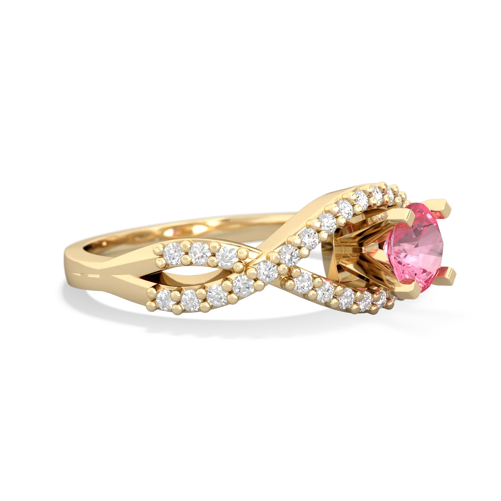 Lab Pink Sapphire Diamond Twist 5Mm Round Engagment  14K Yellow Gold ring R26405RD
