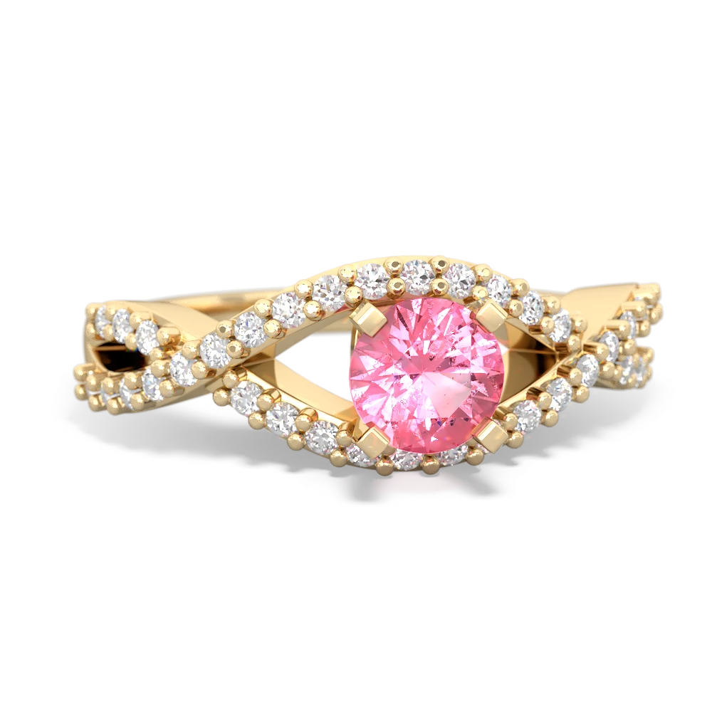 Lab Pink Sapphire Diamond Twist 5Mm Round Engagment  14K Yellow Gold ring R26405RD