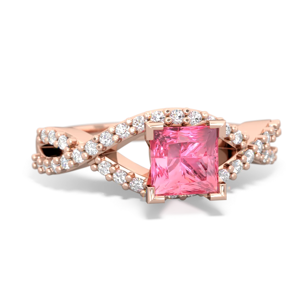 Lab Pink Sapphire Diamond Twist 5Mm Square Engagment  14K Rose Gold ring R26405SQ