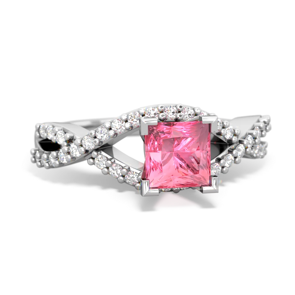 Lab Pink Sapphire Diamond Twist 5Mm Square Engagment  14K White Gold ring R26405SQ