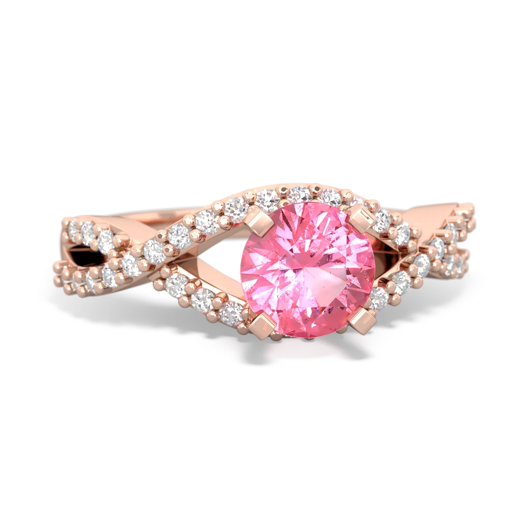 Lab Pink Sapphire Diamond Twist 6Mm Round Engagment  14K Rose Gold ring R26406RD