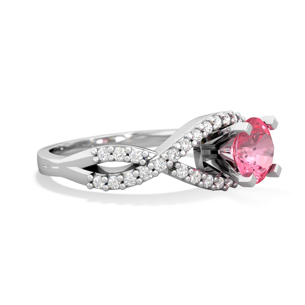 Lab Pink Sapphire Diamond Twist 6Mm Round Engagment  14K White Gold ring R26406RD