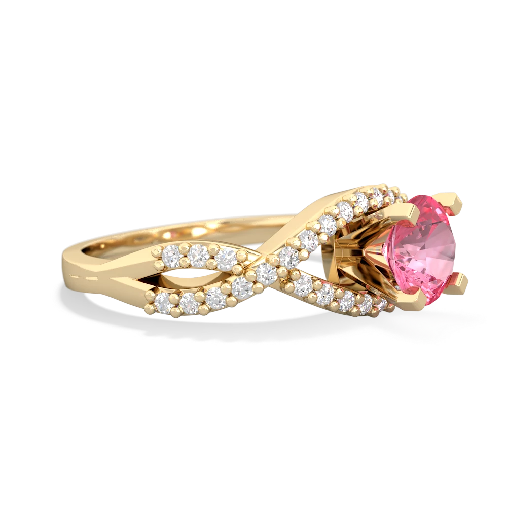 Lab Pink Sapphire Diamond Twist 6Mm Round Engagment  14K Yellow Gold ring R26406RD