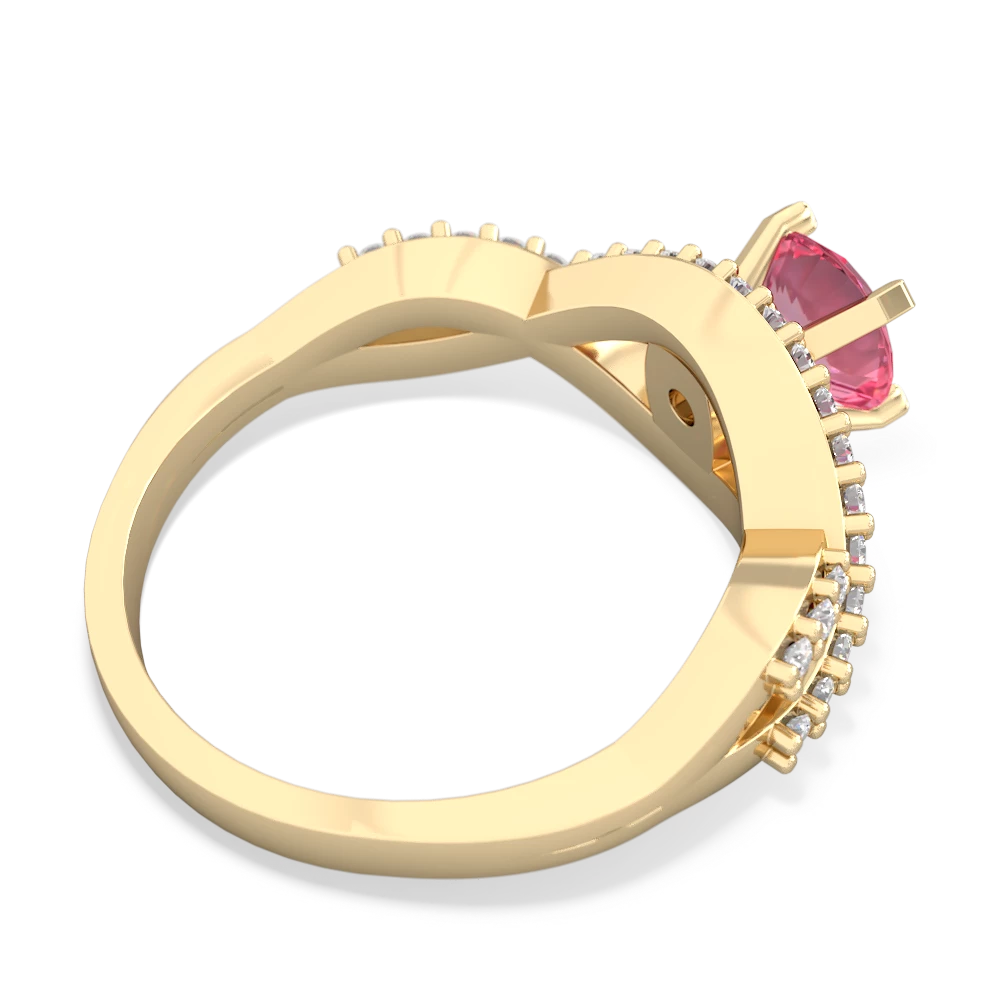 Lab Pink Sapphire Diamond Twist 6Mm Round Engagment  14K Yellow Gold ring R26406RD