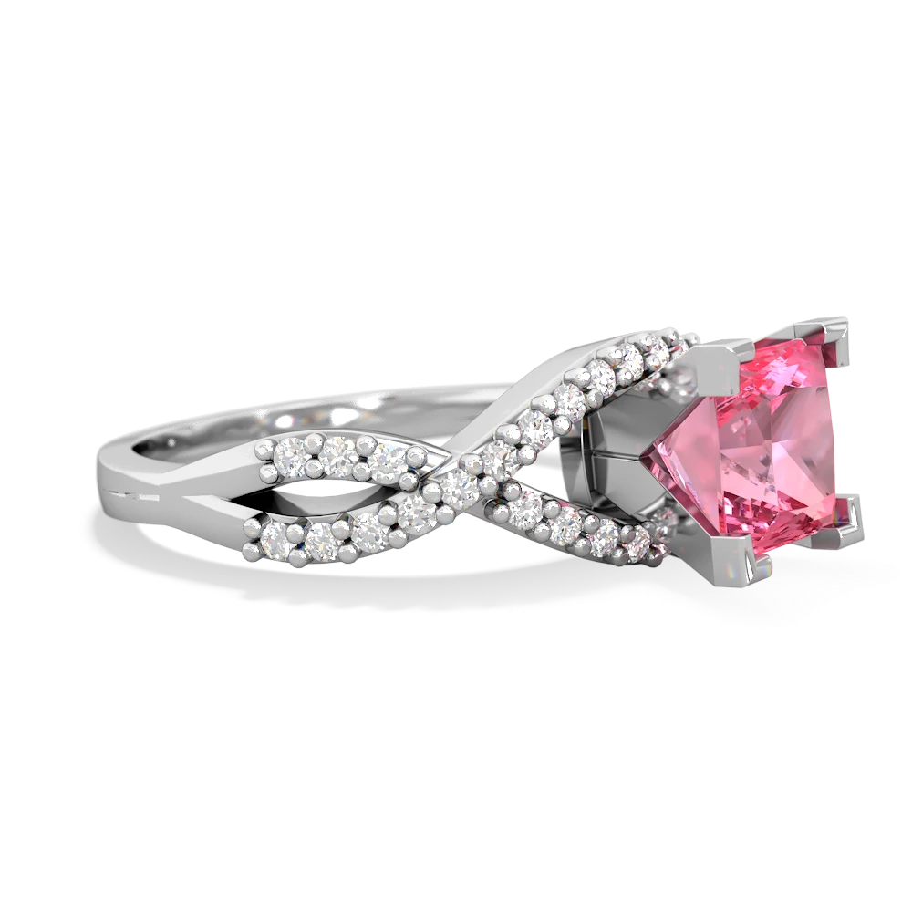 Lab Pink Sapphire Diamond Twist 6Mm Princess Engagment  14K White Gold ring R26406SQ