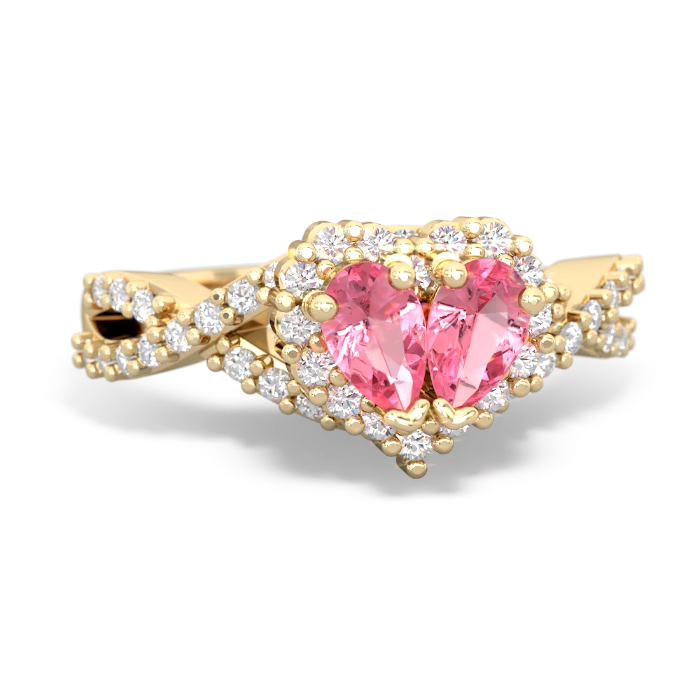 Lab Pink Sapphire Diamond Twist 'One Heart' 14K Yellow Gold ring R2640HRT