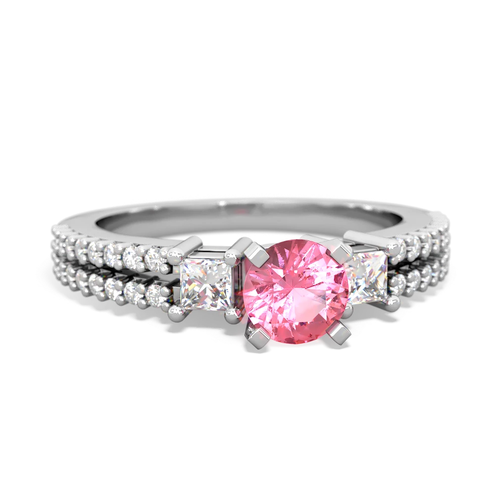 Lab Pink Sapphire Classic 5Mm Round Engagement 14K White Gold ring R26435RD