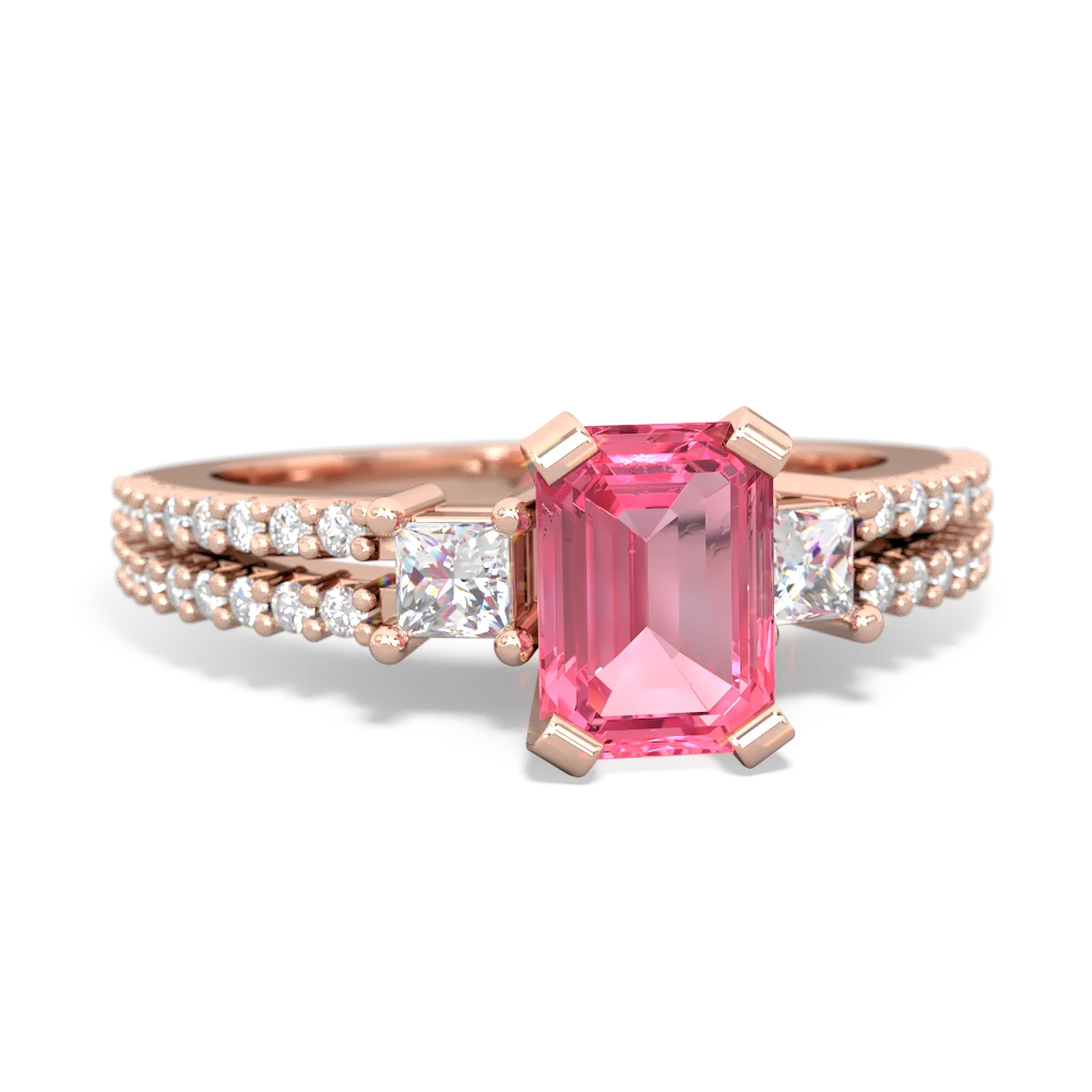 Lab Pink Sapphire Classic 7X5mm Emerald-Cut Engagement 14K Rose Gold ring R26437EM