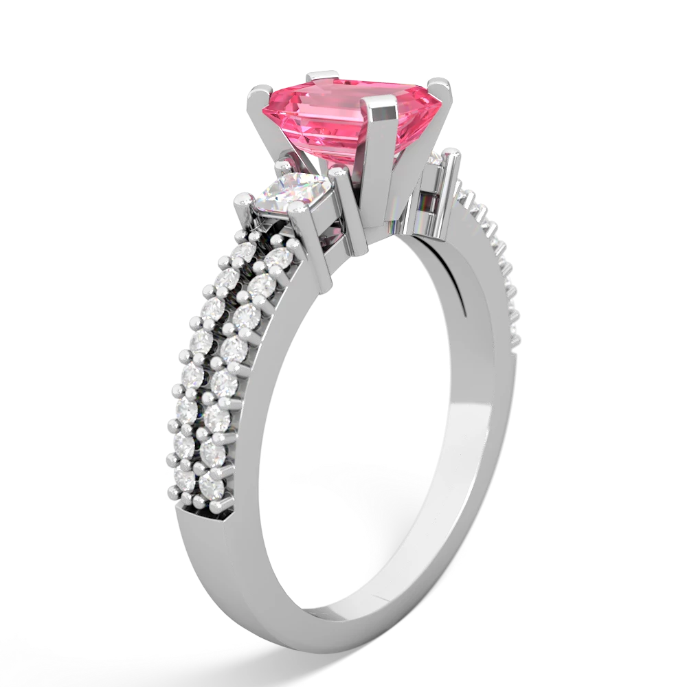 Lab Pink Sapphire Classic 7X5mm Emerald-Cut Engagement 14K White Gold ring R26437EM