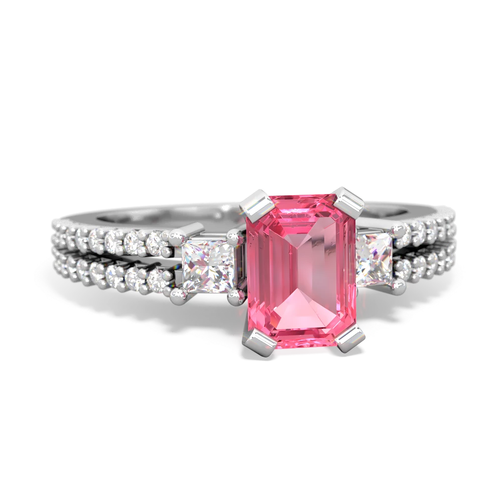 Lab Pink Sapphire Classic 7X5mm Emerald-Cut Engagement 14K White Gold ring R26437EM