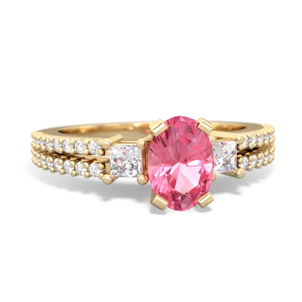 Lab Pink Sapphire Classic 7X5mm Oval Engagement 14K Yellow Gold ring R26437VL