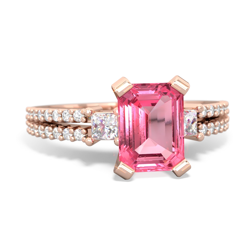 Lab Pink Sapphire Classic 8X6mm Emerald-Cut Engagement 14K Rose Gold ring R26438EM