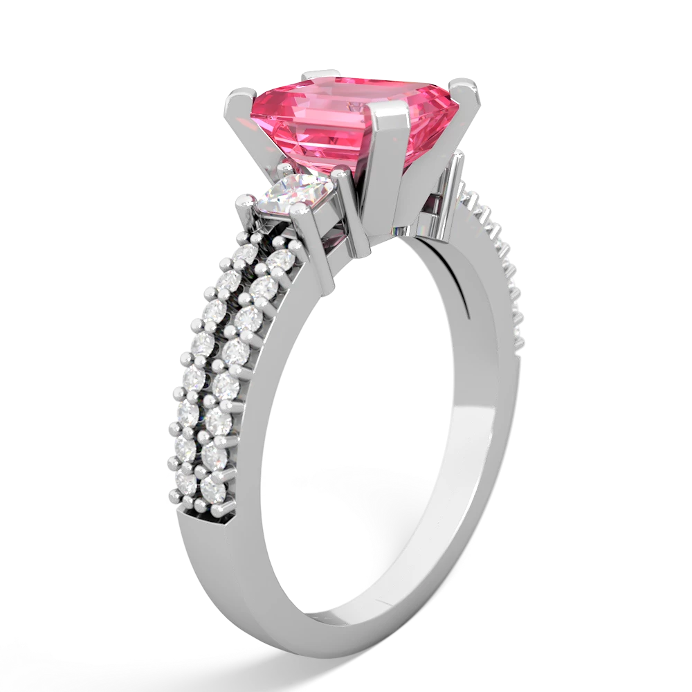 Lab Pink Sapphire Classic 8X6mm Emerald-Cut Engagement 14K White Gold ring R26438EM