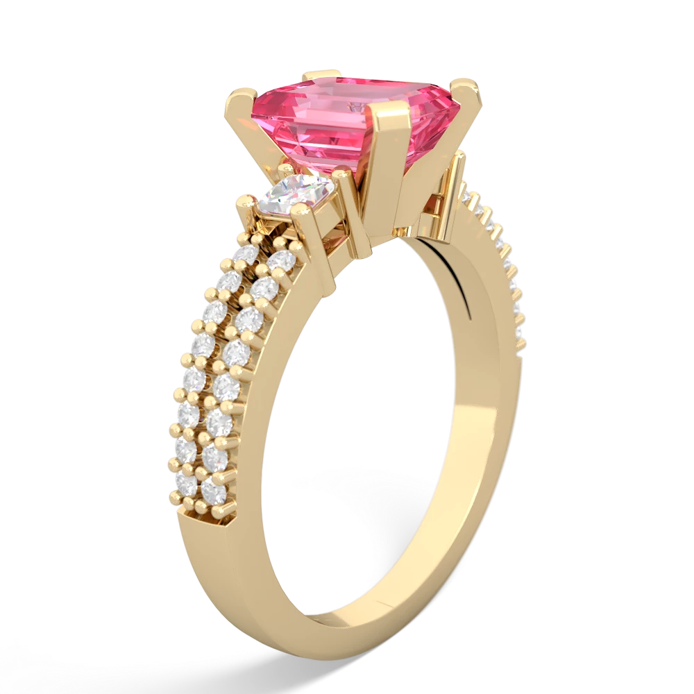 Lab Pink Sapphire Classic 8X6mm Emerald-Cut Engagement 14K Yellow Gold ring R26438EM