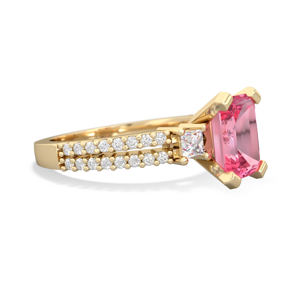 Lab Pink Sapphire Classic 8X6mm Emerald-Cut Engagement 14K Yellow Gold ring R26438EM