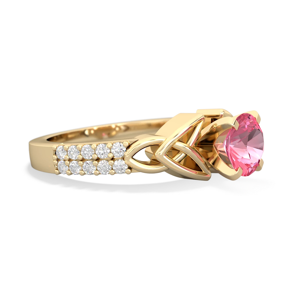 Lab Pink Sapphire Celtic Knot 6Mm Round Engagement 14K Yellow Gold ring R26446RD