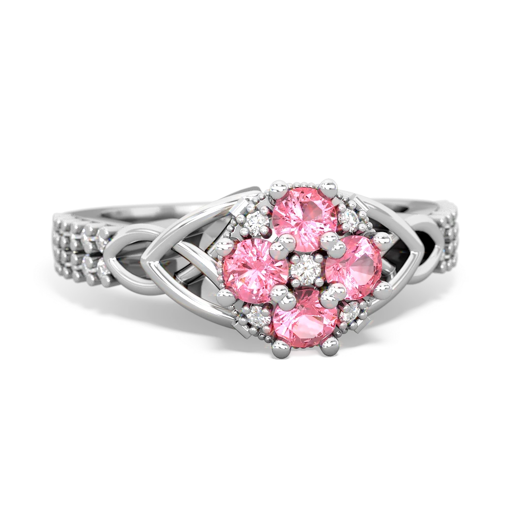 Lab Pink Sapphire Celtic Knot Cluster Engagement 14K White Gold ring R26443RD