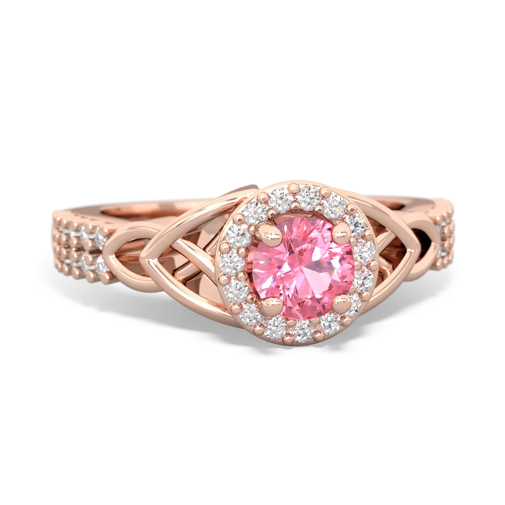 Lab Pink Sapphire Celtic Knot Halo 14K Rose Gold ring R26445RH