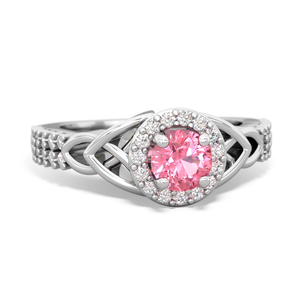 Lab Pink Sapphire Celtic Knot Halo 14K White Gold ring R26445RH