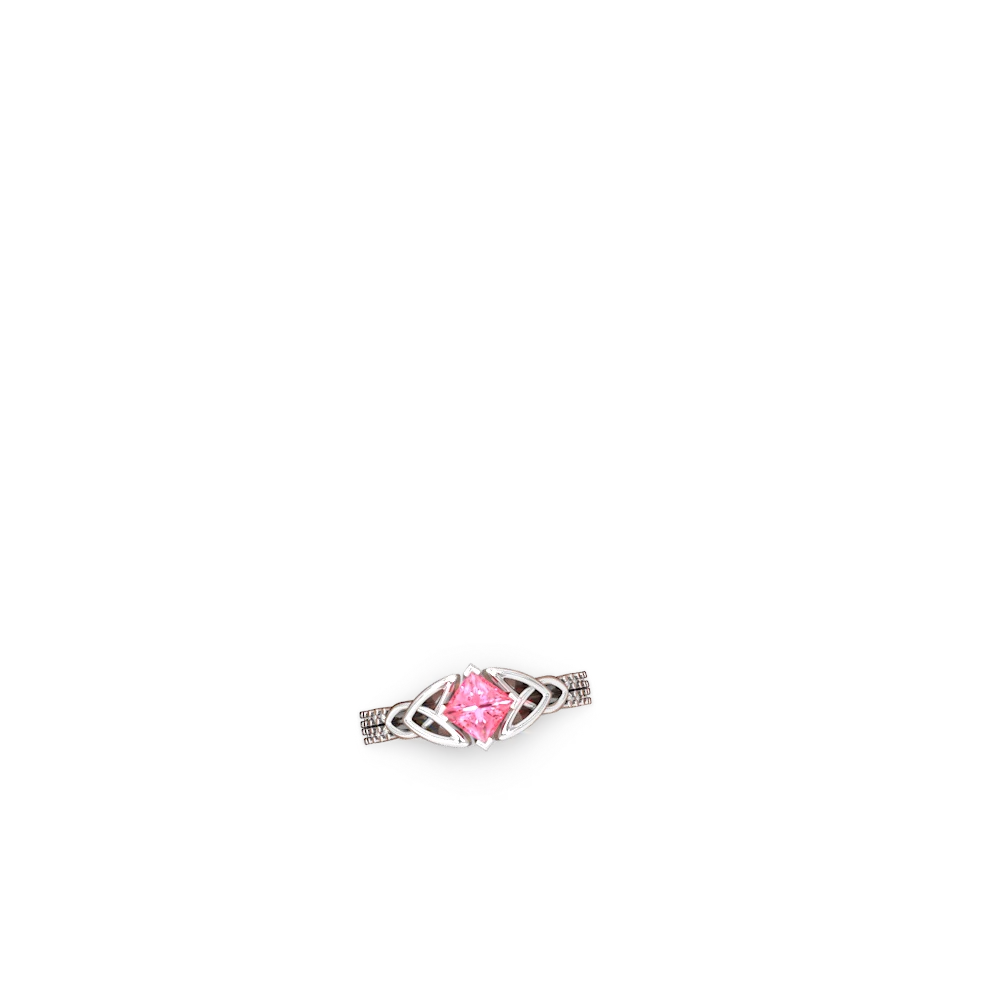 Lab Pink Sapphire Celtic Knot 5Mm Square Engagement 14K White Gold ring R26445SQ