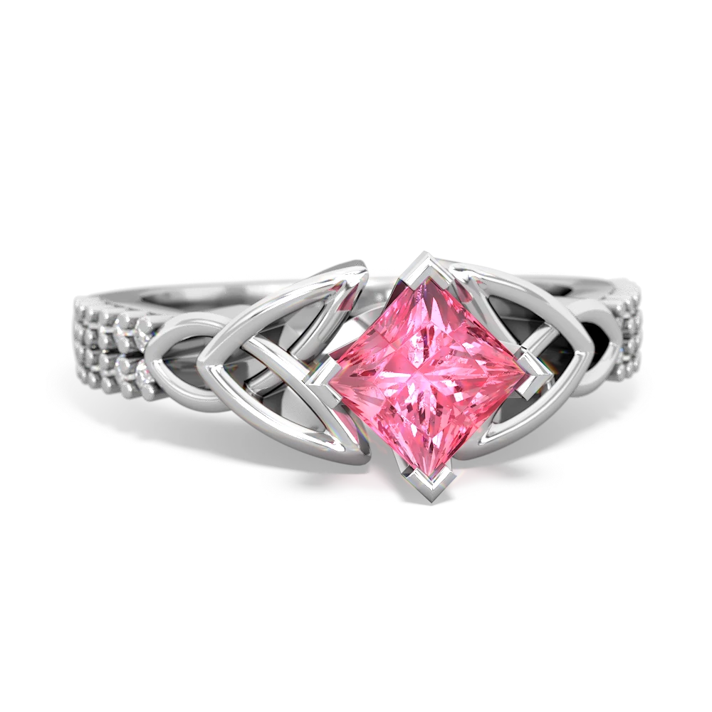 Lab Pink Sapphire Celtic Knot 5Mm Square Engagement 14K White Gold ring R26445SQ