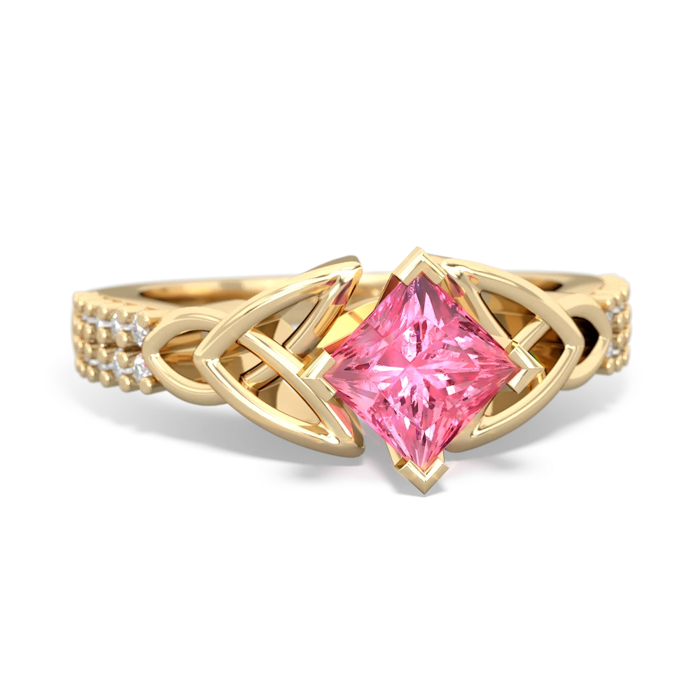 Lab Pink Sapphire Celtic Knot 5Mm Square Engagement 14K Yellow Gold ring R26445SQ