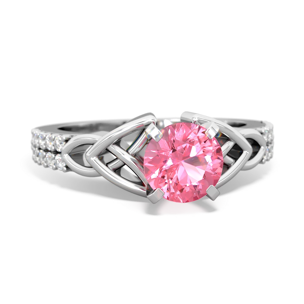 Lab Pink Sapphire Celtic Knot 6Mm Round Engagement 14K White Gold ring R26446RD