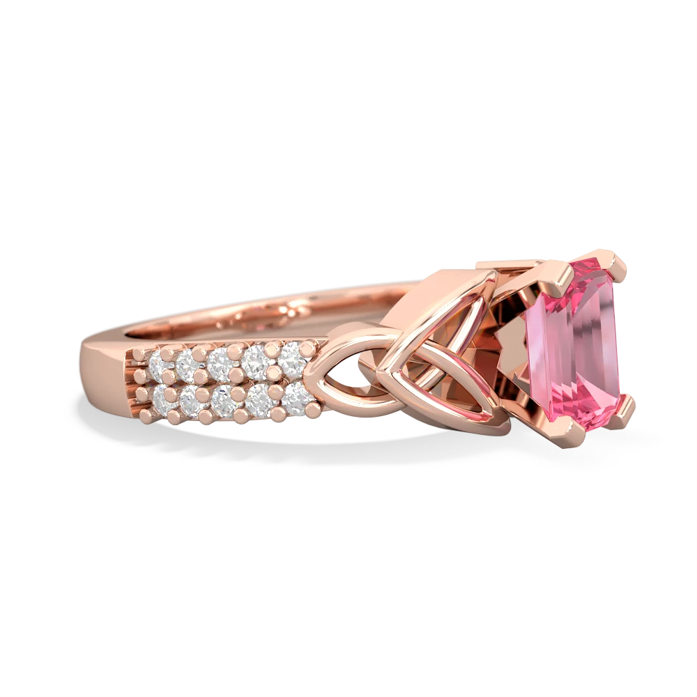 Lab Pink Sapphire Celtic Knot 7X5 Emerald-Cut Engagement 14K Rose Gold ring R26447EM