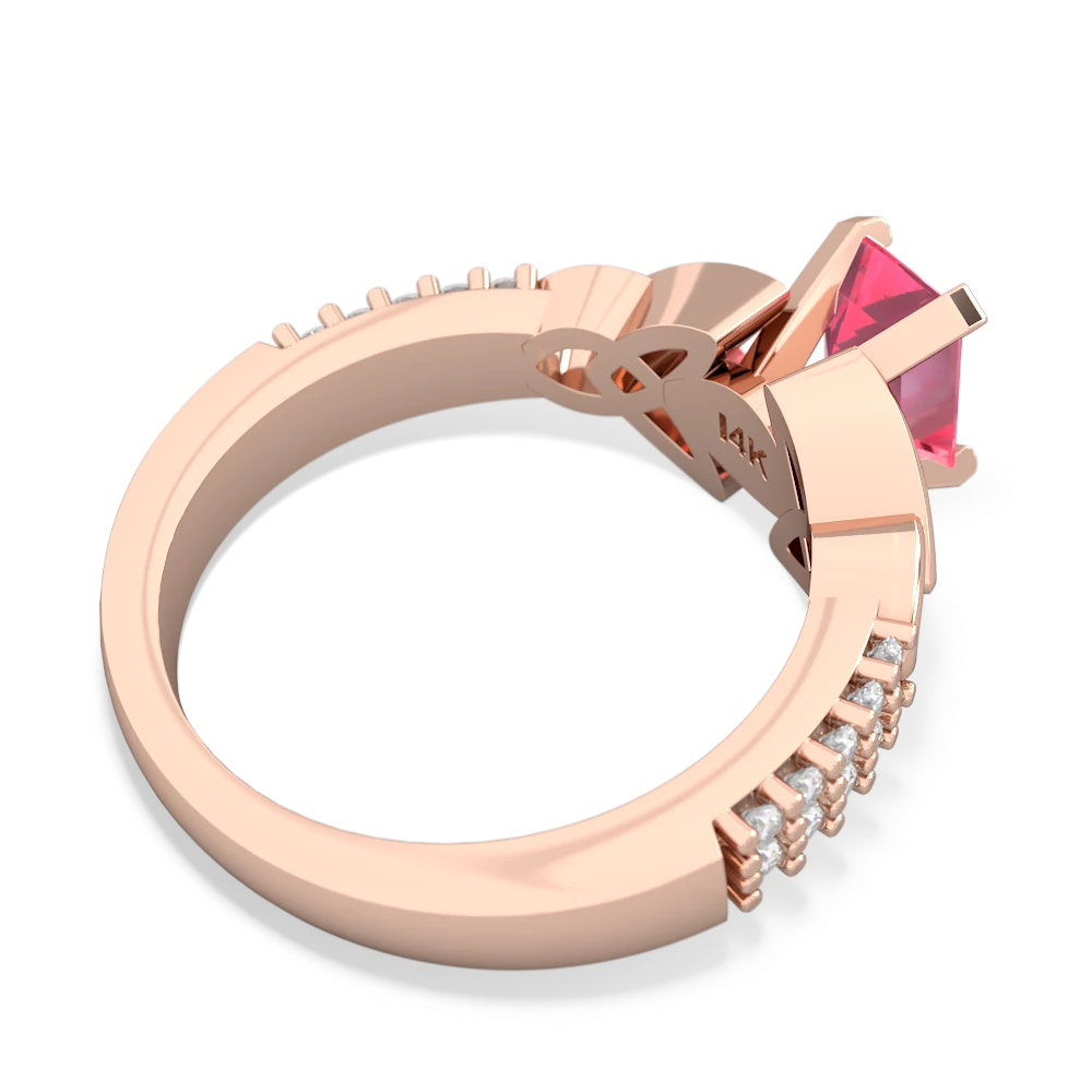 Lab Pink Sapphire Celtic Knot 7X5 Emerald-Cut Engagement 14K Rose Gold ring R26447EM