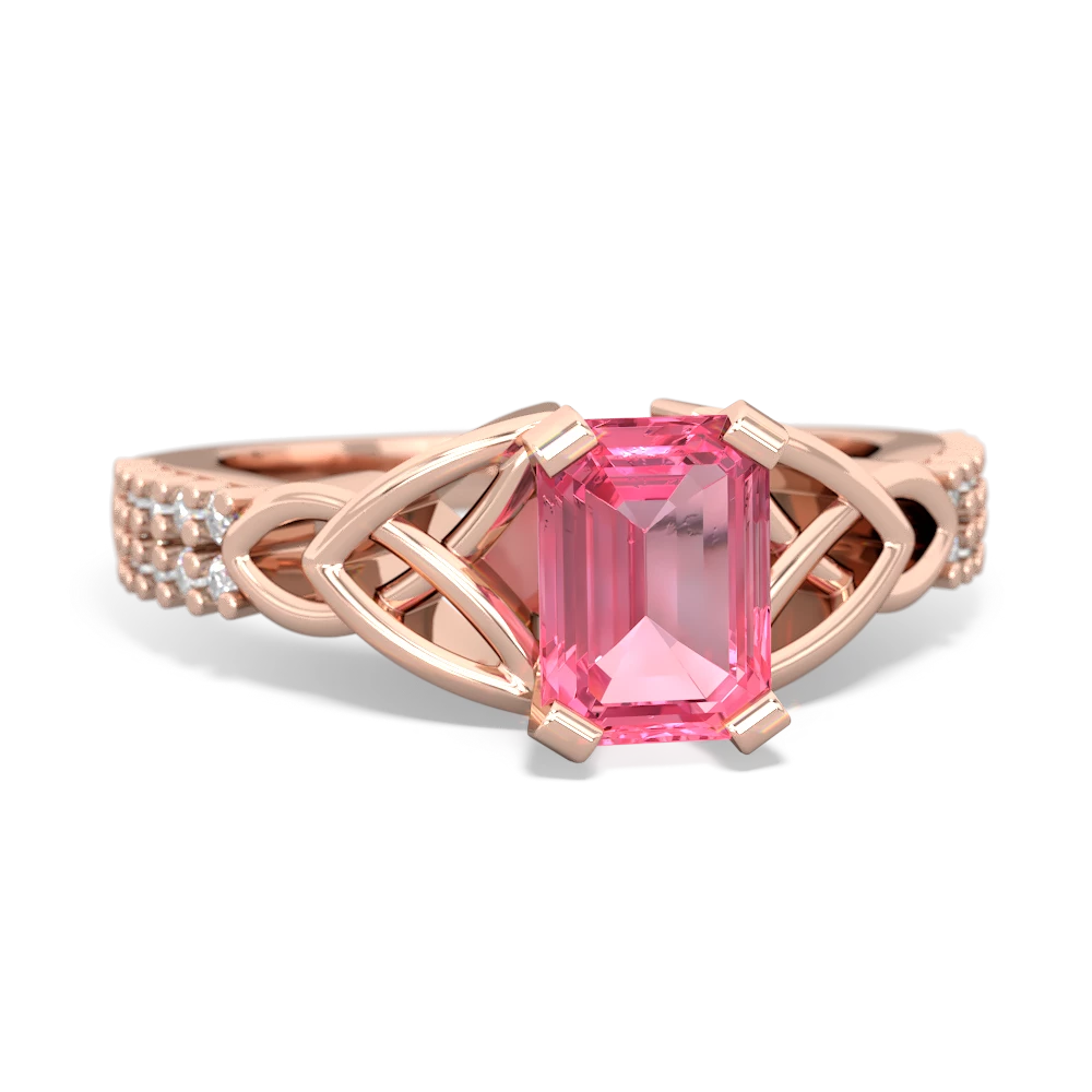 Lab Pink Sapphire Celtic Knot 7X5 Emerald-Cut Engagement 14K Rose Gold ring R26447EM