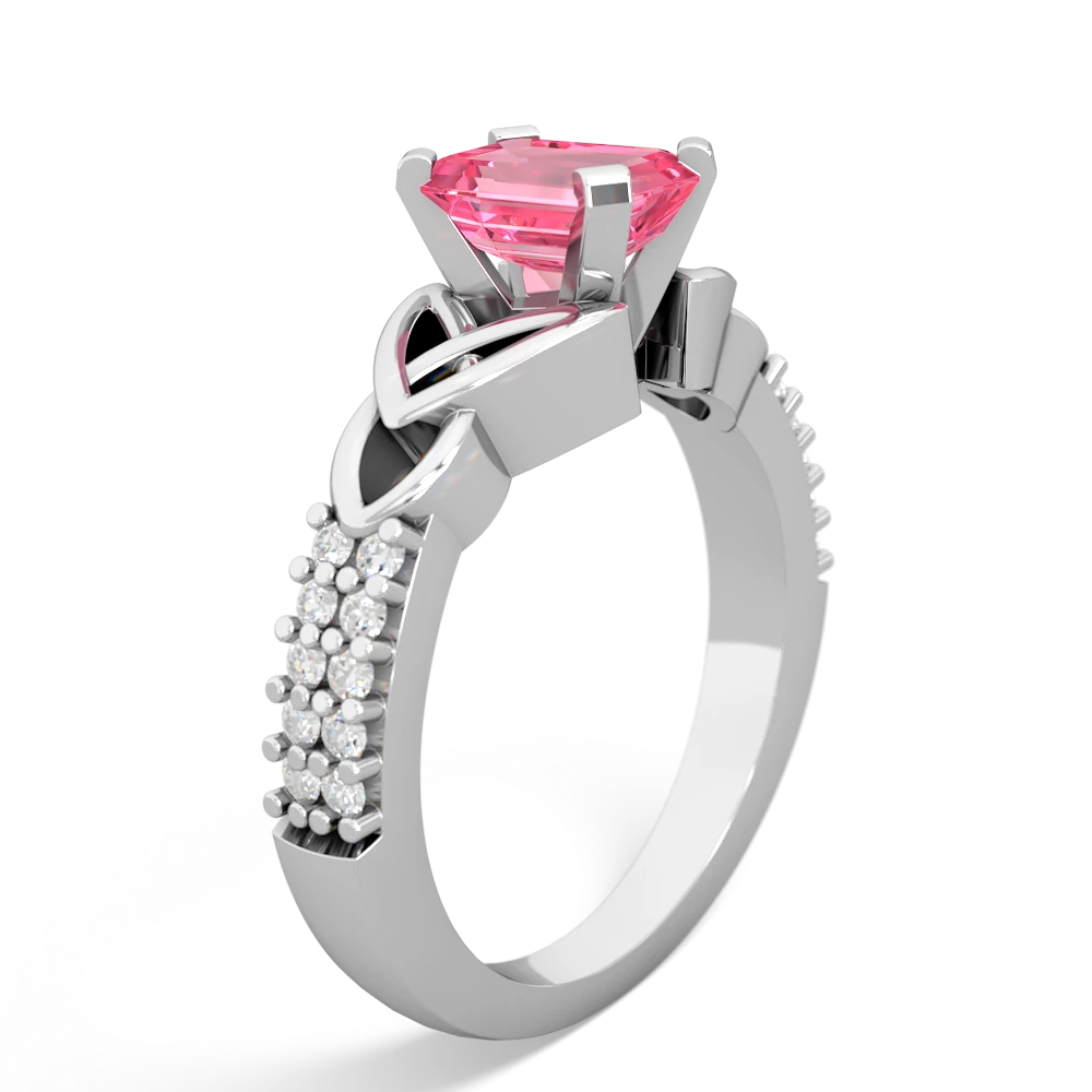 Lab Pink Sapphire Celtic Knot 7X5 Emerald-Cut Engagement 14K White Gold ring R26447EM