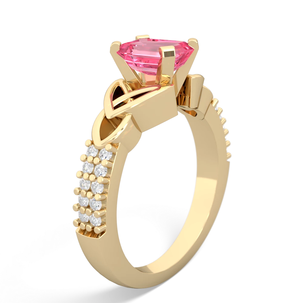 Lab Pink Sapphire Celtic Knot 7X5 Emerald-Cut Engagement 14K Yellow Gold ring R26447EM